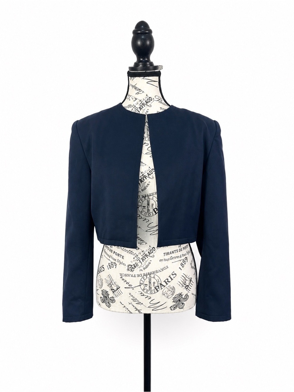 Vintage Givenchy Cropped Open Front Jacket Navy Long Sleeve Blazer